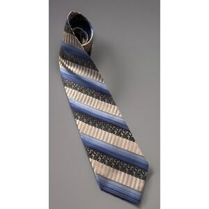 Screenplay Martin Wong Neckwear Tie Blue Gold Contrasting Stripe 100% Silk JBHS